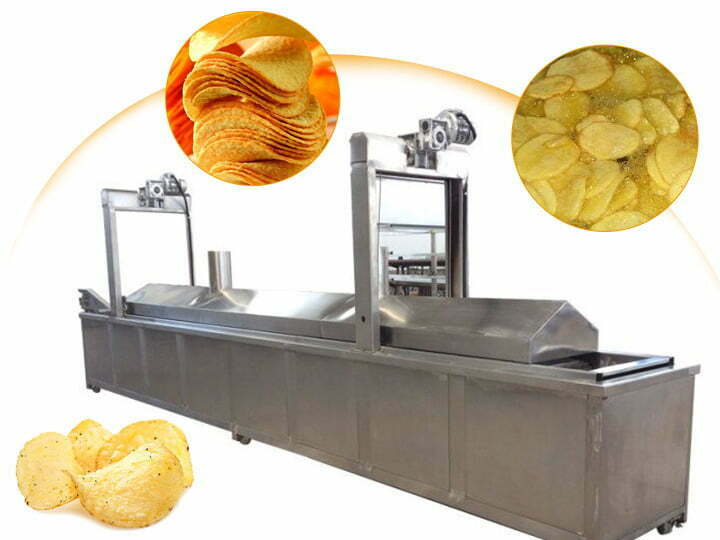 Chips continuous industrial fryer with mesh conveyor