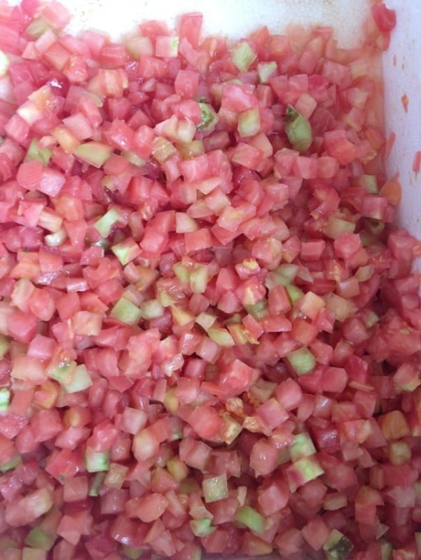 tomato cubes cutting by dicing machine