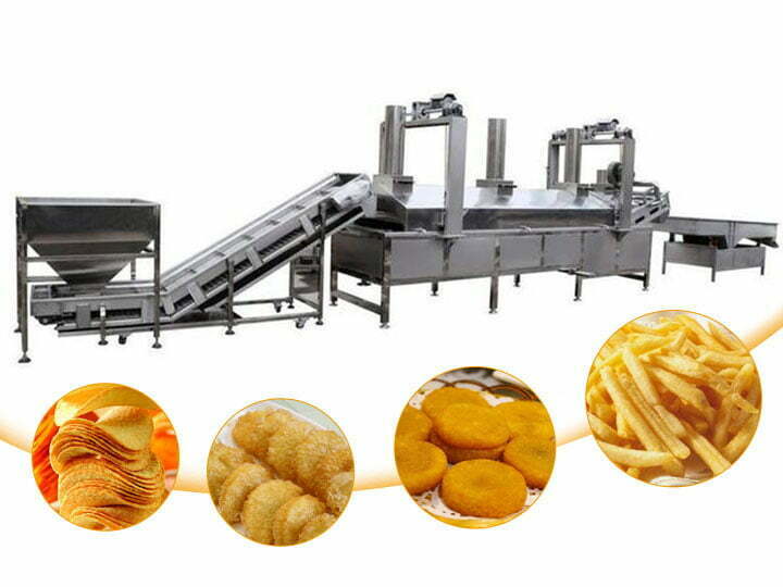 Fried food production line with frying, dehydrator,de-oiling machine