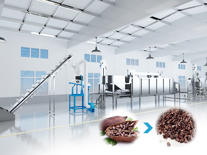 Cocoa bean processing machine from cocoa pod to cocoa nibs